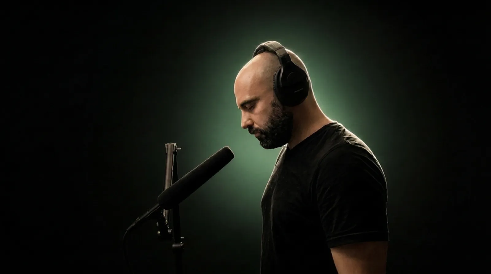 Adrian Khalife voice artist at the microphone